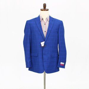 Giancoo Ferro 44R Blue Check 2-Button Sport Coat Blazer Jacket T542